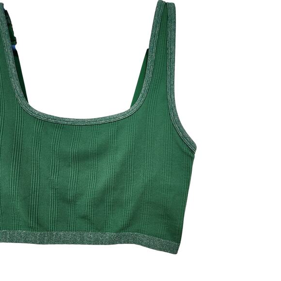 Aerie Green Rib Knit  Unlined Cropped Square Neck Longline Tank Bralette Small - Picture 3 of 9